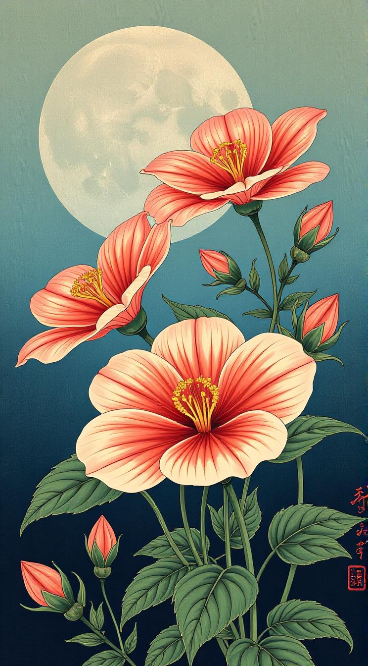 ukiyo e art stylized by Koson Ohara, flowers art, Pictorialism illustration, I can t tell you why