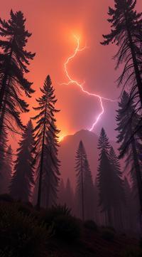 landscape of a Selfish Ymir Forest from inside of a Forest fire aftermath, Hurricane, Bombacore, dramatic lighting