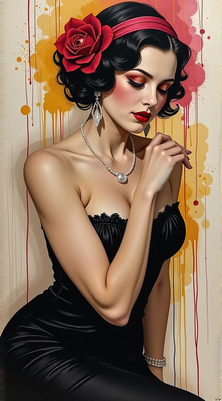 art by Tamara de Lempicka and Paul Poiret, Collodion Print, Drawing, Color splash of a It s a hard knock life