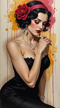 art by Tamara de Lempicka and Paul Poiret, Collodion Print, Drawing, Color splash of a It s a hard knock life