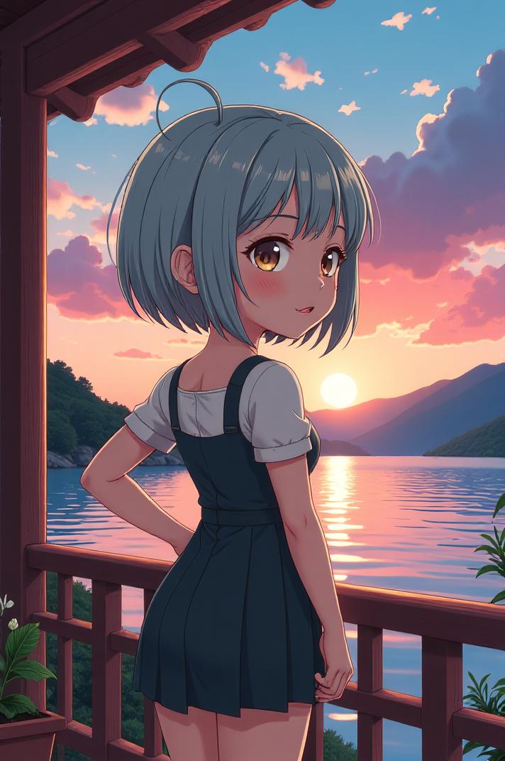 anime style masterpiece,best quality , Crew Cut grey hair, summer