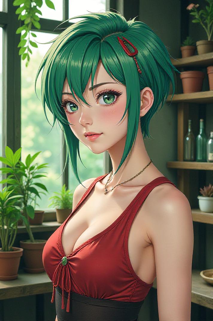 chinese anime style masterpiece,best quality , chinese anime, Mohawk Short sea green hair