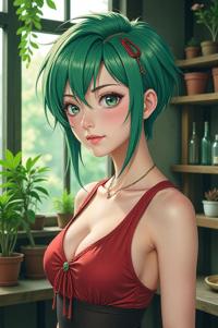 chinese anime style masterpiece,best quality , chinese anime, Mohawk Short sea green hair