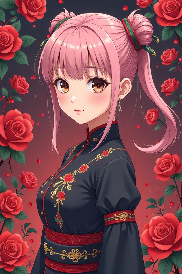 chinese anime style masterpiece,best quality , chinese anime, Bald rose hair