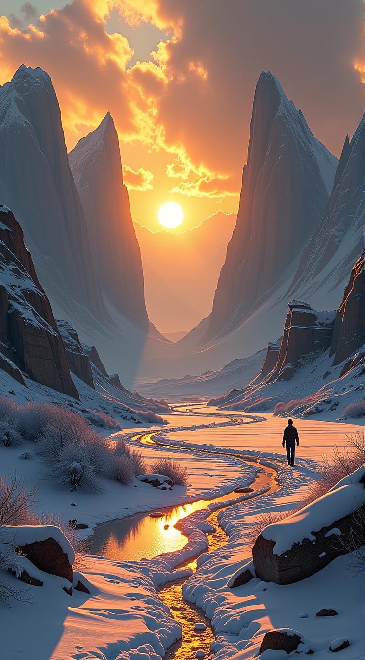 Concept art, landscape of a Apocalyptic The Chaco Culture Kathmandu Valley , Snowy, Light