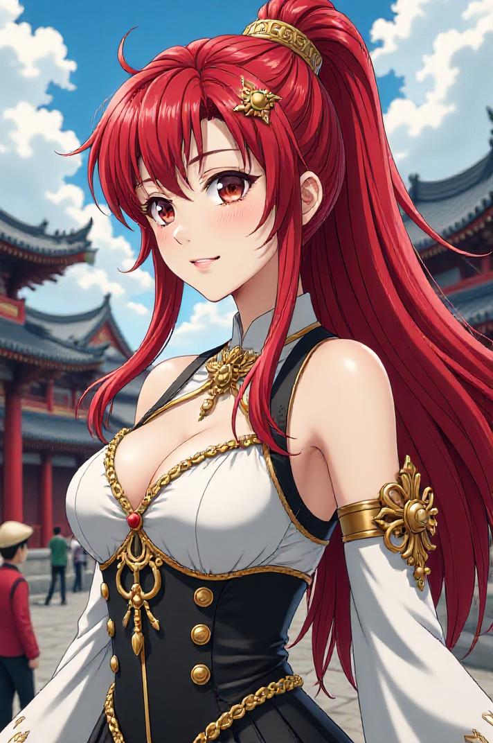 chinese anime style masterpiece,best quality , chinese anime, Greased Back vermilion hair