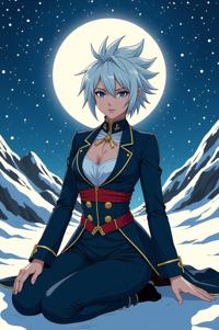 anime style masterpiece,best quality , Spikes navajo white hair, winter