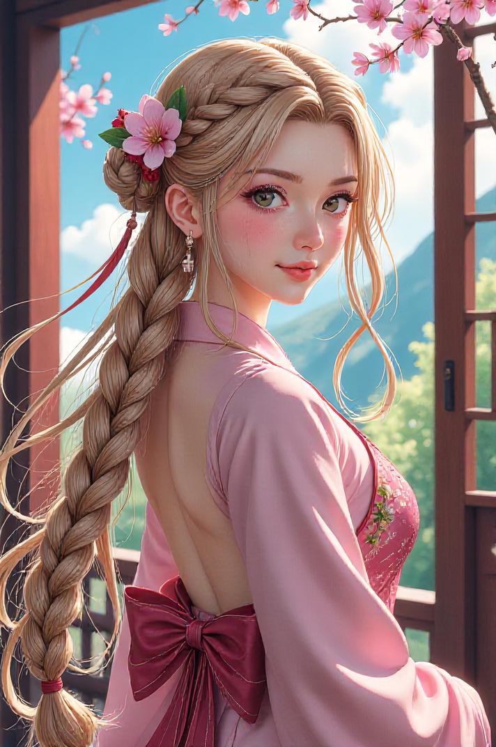 chinese anime style masterpiece,best quality , chinese anime, Long Braids magnolia hair