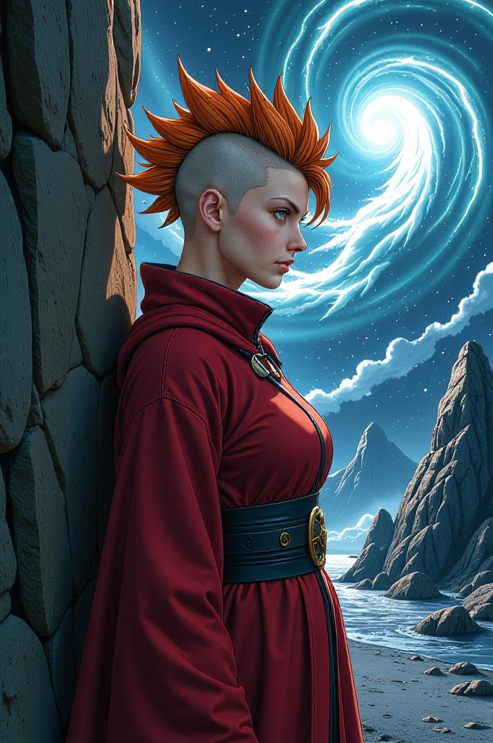 anime style masterpiece,best quality , Mohawk Spike ochre hair, autumn