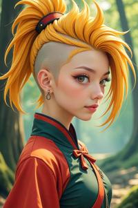 chinese anime style masterpiece,best quality , chinese anime, Mohawk Flat ochre hair