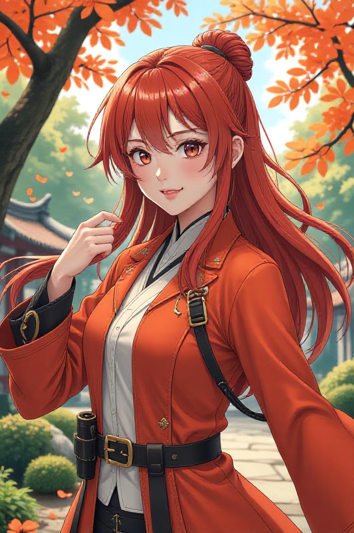 chinese anime style masterpiece,best quality , chinese anime, Long Center Parting persimmon hair