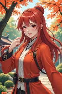 chinese anime style masterpiece,best quality , chinese anime, Long Center Parting persimmon hair