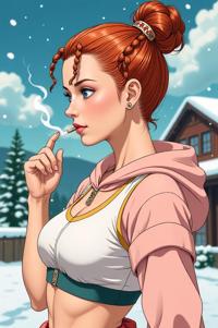 anime style masterpiece,best quality , Cornrows terra cotta hair, winter