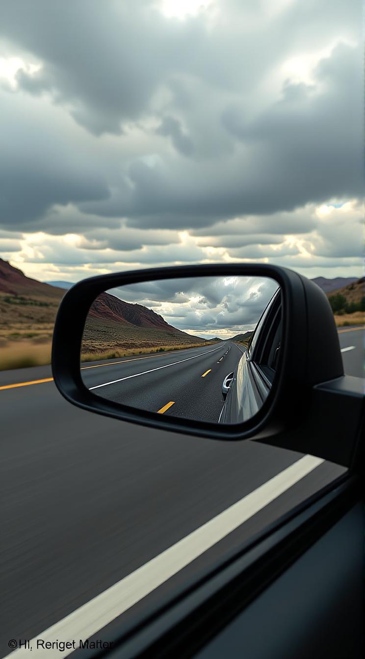 Lo Fi Black mirror, with stripes embroidery, inside a Highway, Panorama