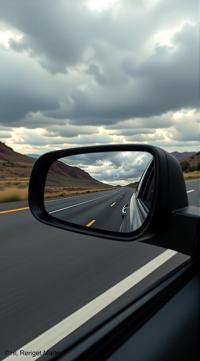 Lo Fi Black mirror, with stripes embroidery, inside a Highway, Panorama