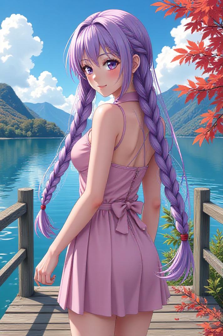 asian anime style masterpiece,best quality , asian anime, Longer Braids lavender hair