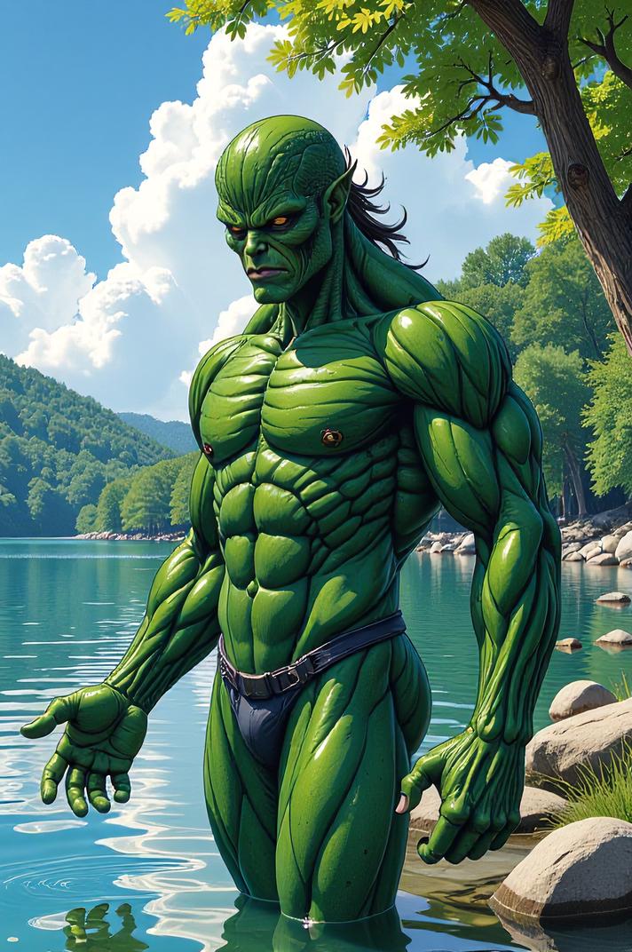 asian anime style marvel Man Thing masterpiece,best quality , asian anime, Left Parting spring bud hair