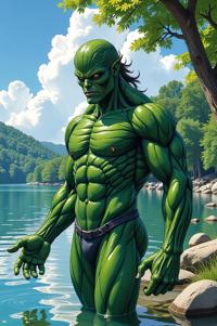 asian anime style marvel Man Thing masterpiece,best quality , asian anime, Left Parting spring bud hair