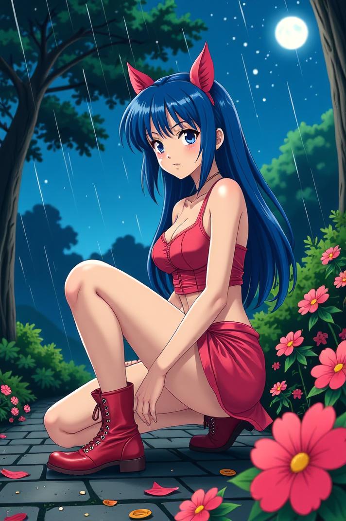 anime style masterpiece,best quality , Grungey ultramarine hair, autumn
