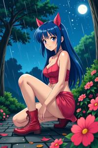 anime style masterpiece,best quality , Grungey ultramarine hair, autumn