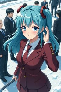 anime style masterpiece,best quality , Over Eye robin egg blue hair, winter