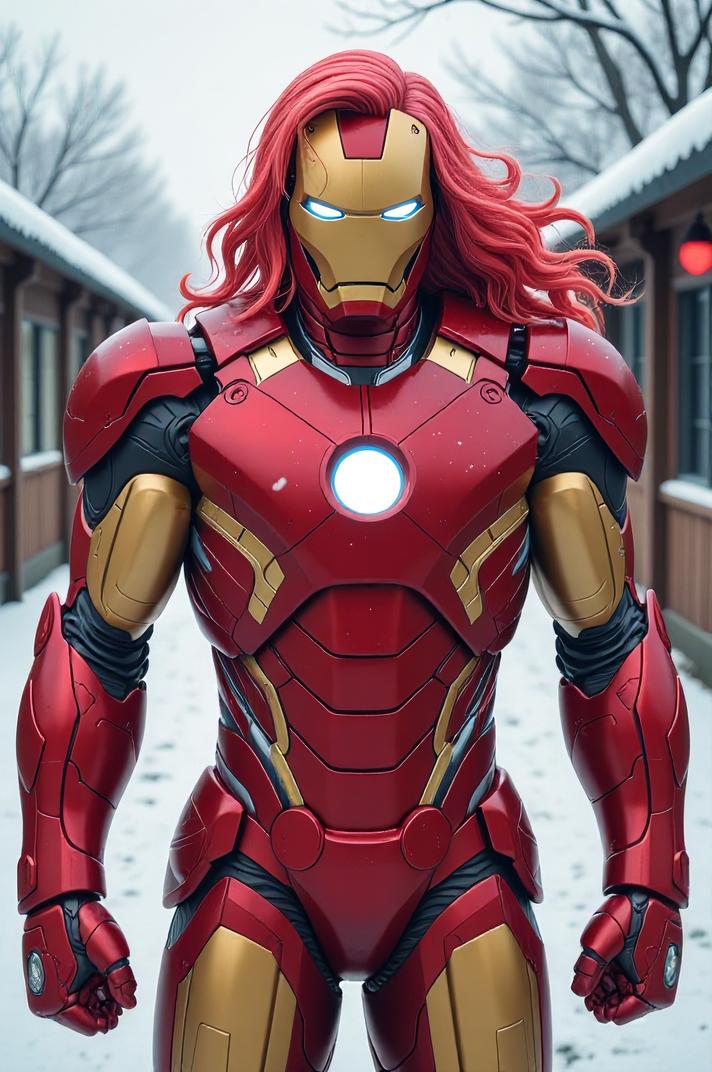 asian anime style marvel Iron Man masterpiece,best quality , asian anime, Right Parting coral hair