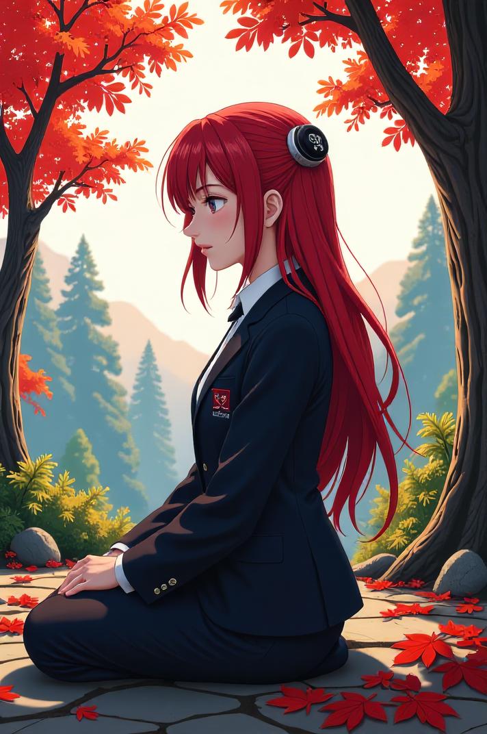 anime style masterpiece,best quality , Grungey Long periwinkle hair, autumn