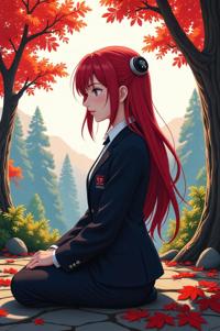 anime style masterpiece,best quality , Grungey Long periwinkle hair, autumn
