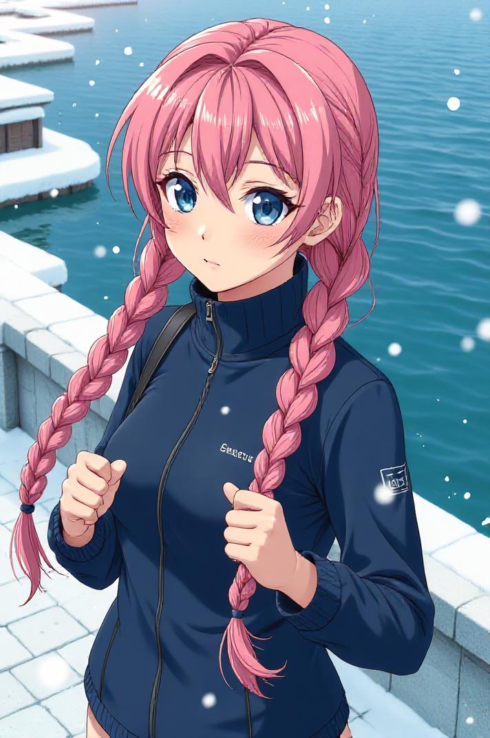 asian anime style masterpiece,best quality , asian anime, Longer Braids pink hair
