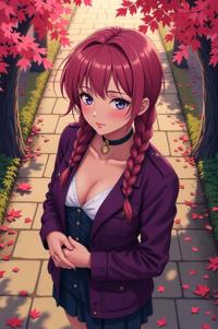 anime style masterpiece,best quality , Braids cherry blossom pink hair, autumn