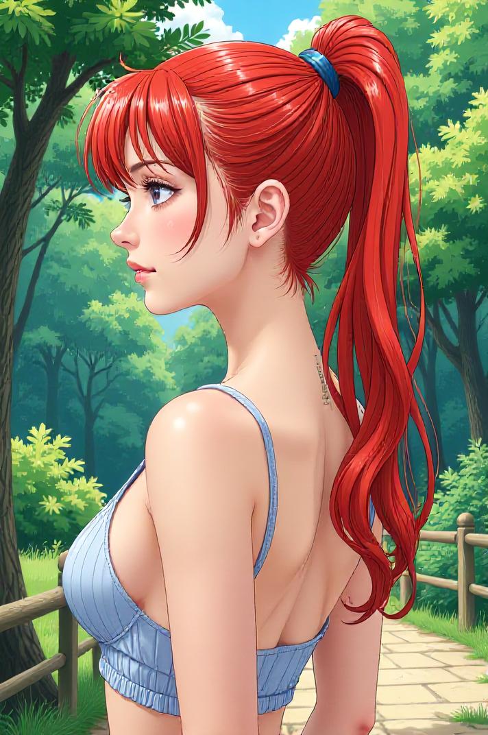 asian anime style masterpiece,best quality , asian anime, Flat Top vermilion hair