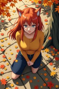 anime style masterpiece,best quality , Over Left Eye tangerine hair, autumn
