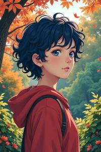 asian anime style masterpiece,best quality , asian anime, Short Curly indigo hair