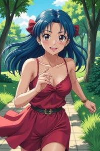 anime style masterpiece,best quality , Left Parting midnight blue hair, summer