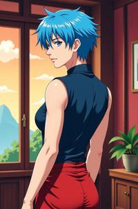 asian anime style marvel Noh Varr masterpiece,best quality , asian anime, Greased Back blue hair