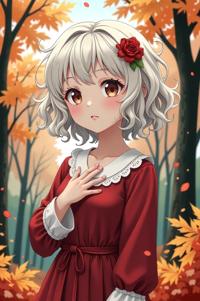 anime style masterpiece,best quality , Over Eye Curly platinum hair, autumn