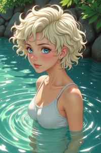 asian anime style masterpiece,best quality , asian anime, Mullet Curly cream hair
