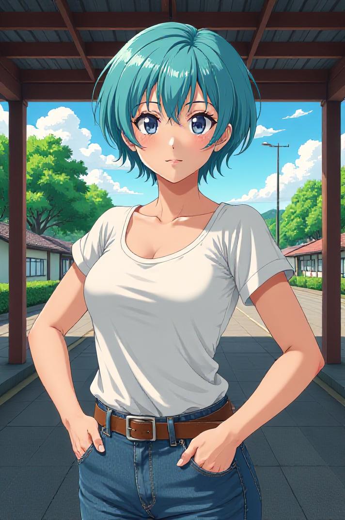 asian anime style masterpiece,best quality , asian anime, Crew Cut cyan hair