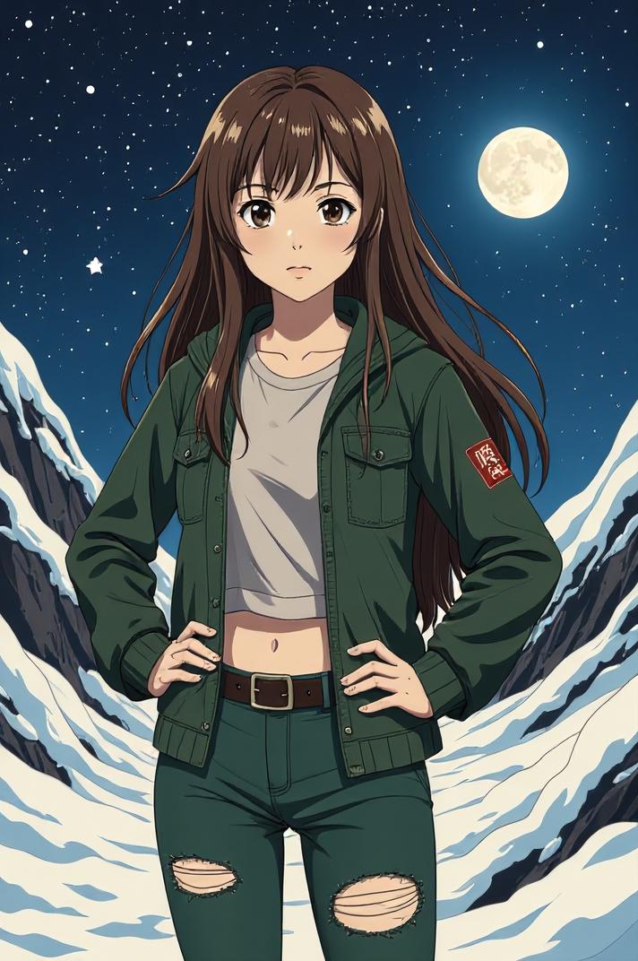 anime style masterpiece,best quality , Grungey Long olive hair, winter
