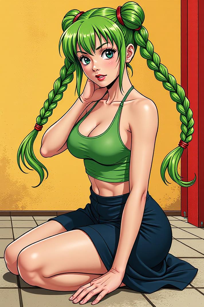 asian anime style marvel Sharon Carter masterpiece,best quality , asian anime, Cornrows lime green hair