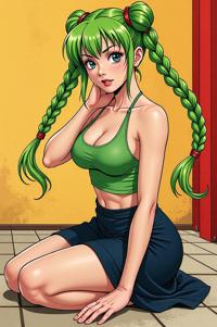 asian anime style marvel Sharon Carter masterpiece,best quality , asian anime, Cornrows lime green hair