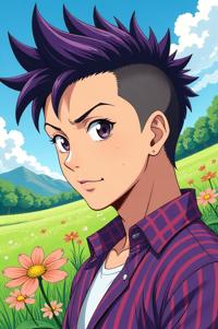 asian anime style masterpiece,best quality , asian anime, Mohawk Short eggplant hair