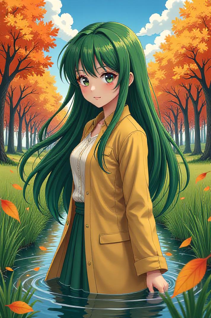asian anime style masterpiece,best quality , asian anime, Long Center Parting asparagus hair