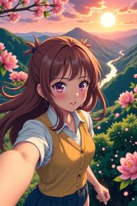 anime style masterpiece,best quality , Lob bronze hair, spring