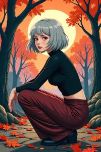 anime style masterpiece,best quality , Greased Back quartz grey hair, autumn