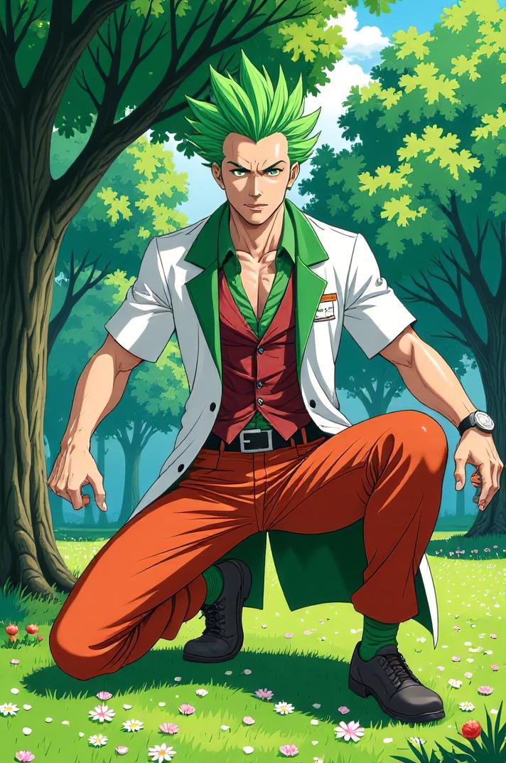 asian anime style marvel Doctor Voodoo masterpiece,best quality , asian anime, Mohawk Short shamrock green hair