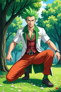 asian anime style marvel Doctor Voodoo masterpiece,best quality , asian anime, Mohawk Short shamrock green hair