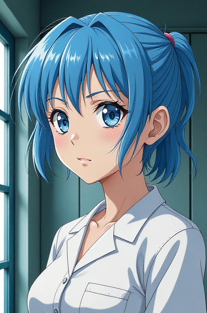 asian anime style masterpiece,best quality , asian anime, Over Left Eye blue hair