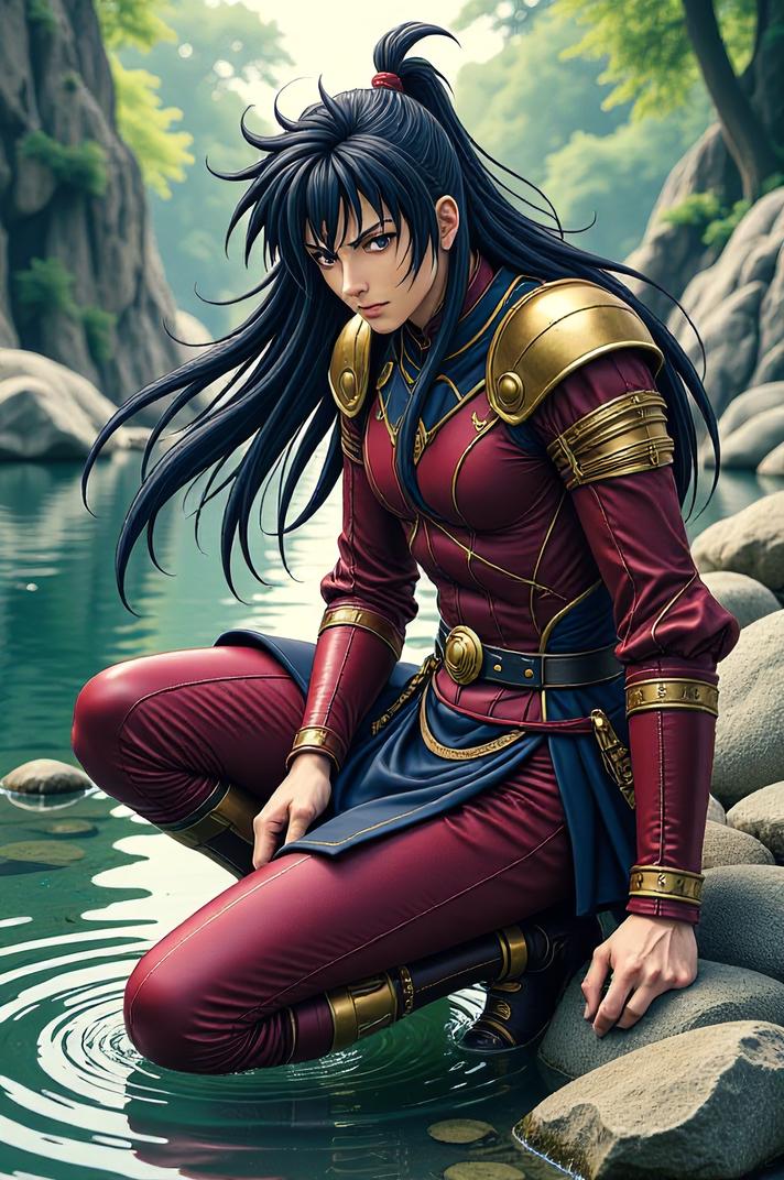 asian anime style marvel Paladin masterpiece,best quality , asian anime, Grungey Long caput mortuum hair