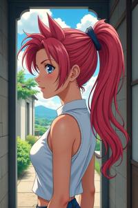 asian anime style masterpiece,best quality , asian anime, Pony Tail caput mortuum hair
